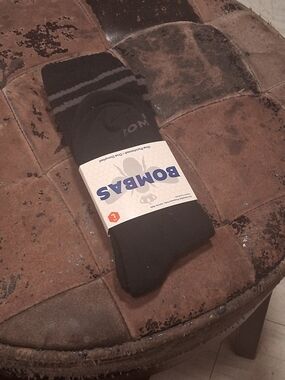 Bombas Men's Black Crew Socks with Gray Stripe Accent